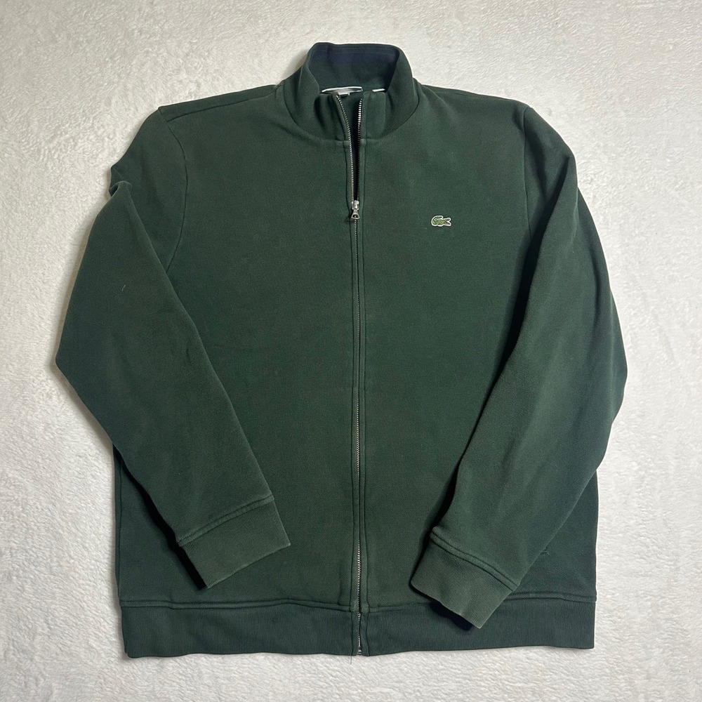 Lacoste Mens Full Zip Fleece Sweatshirt Dark Green Mock Neck Crocodile Logo XL
